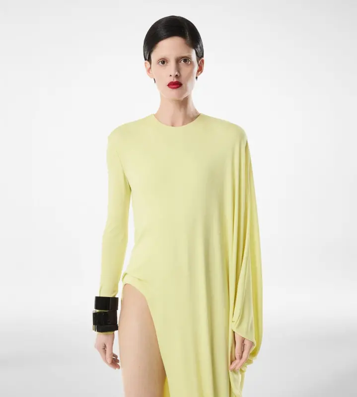 CREPE JERSEY LONG SLEEVE EVENING DRESS CREAM online